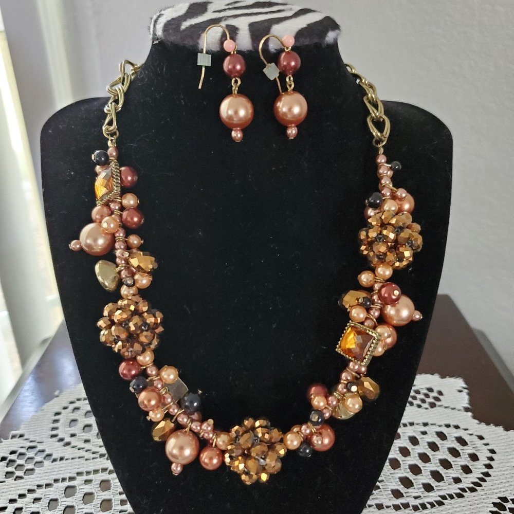 Beautiful Brown Tones Beaded Statement Necklace &… - image 2